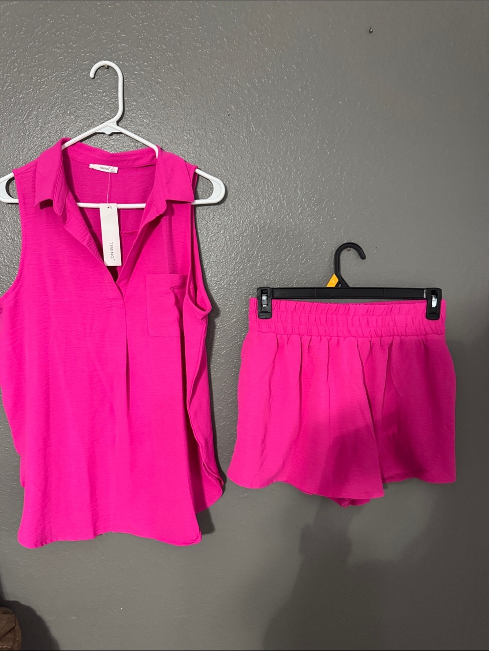 Timing Hot Pink Sleeveless Collared Tank with Matching Skort